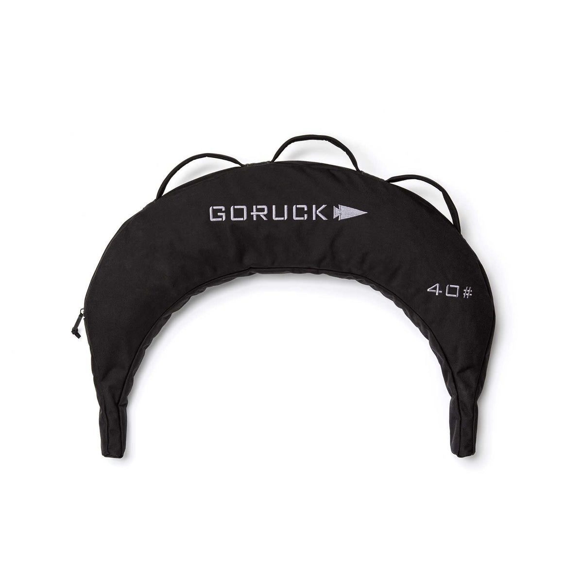 The Bulgarian Sandbag in black weighs 40 pounds, features a crescent shape and three top handles—ideal for versatile sandbag workouts.