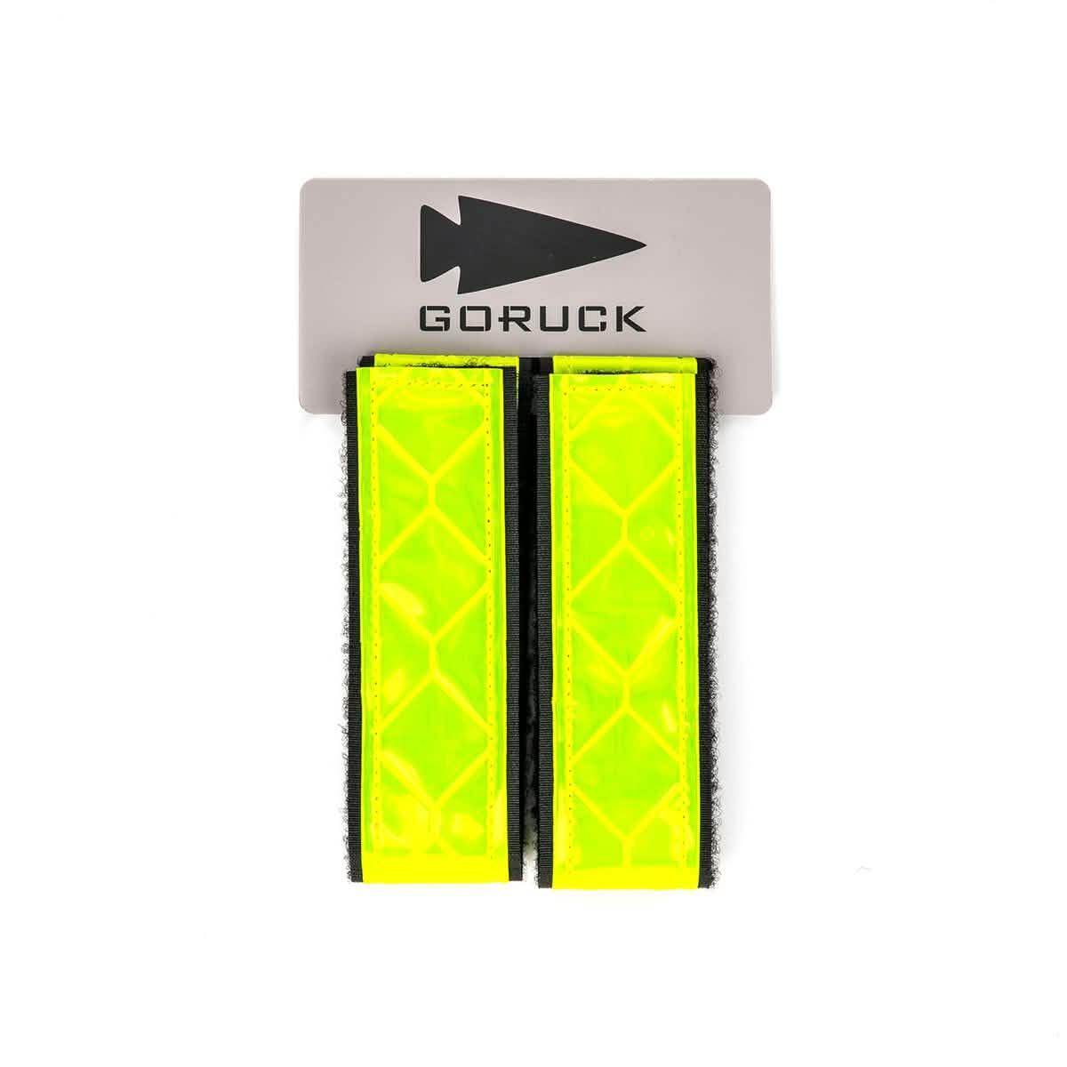 GORUCK reflective ruck bands in neon yellow, set of two on branded card