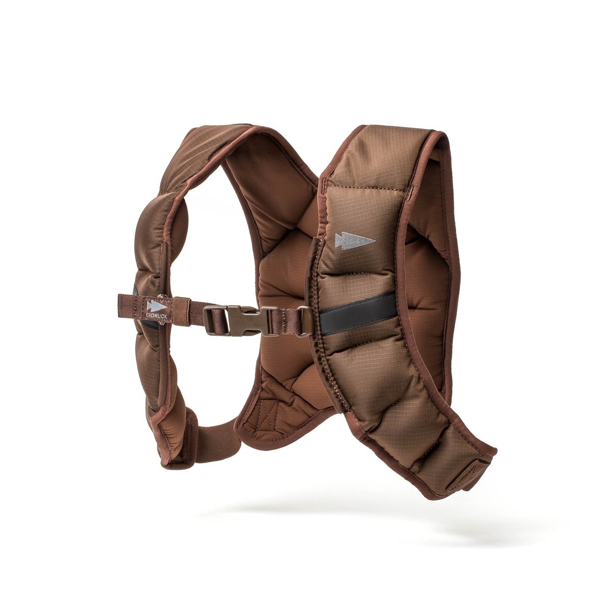 The Spy Ruck | Women's Weighted Vest is a brown padded vest-style harness with adjustable straps and buckle, ideal for GORUCK training or as a weighted vest for women, shown against a white background.
