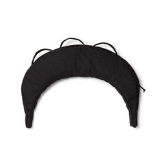 A black Bulgarian Sandbag with a crescent shape and three fabric loops on top, shown from above against a white background.