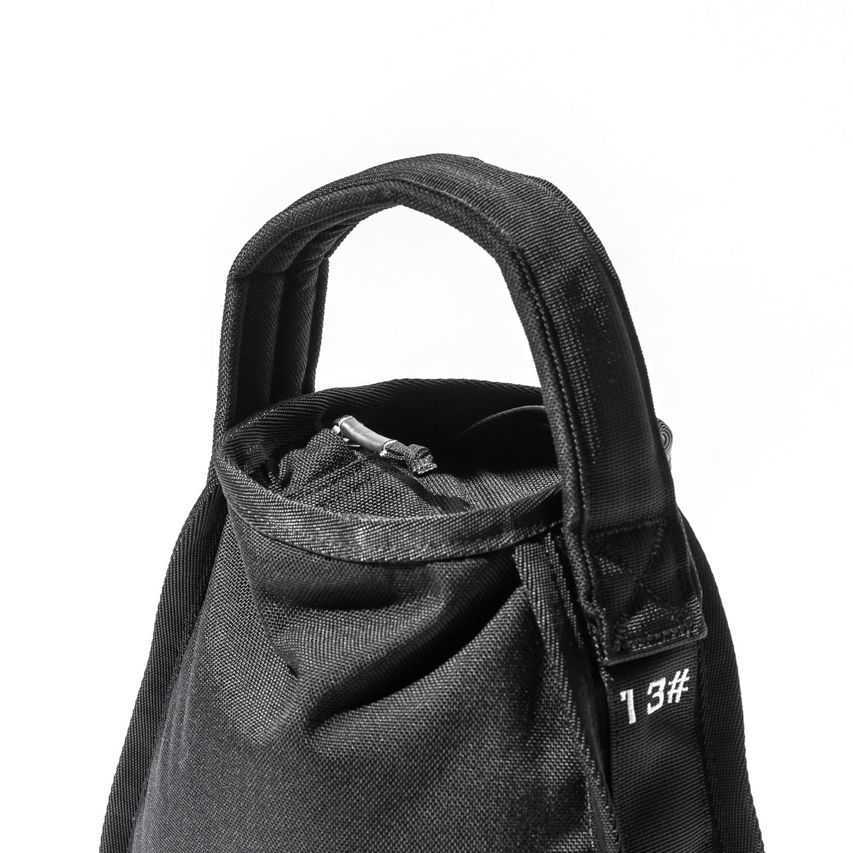 Sand Kettlebells in black fabric, featuring a sturdy handle and zipper, shown against a plain white background.