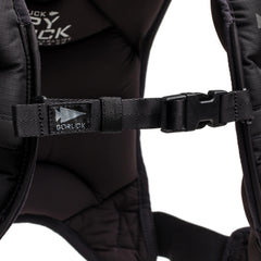 Close-up of a Spy Ruck chest strap with a plastic buckle and GORUCK logo on the left strap—ideal for women’s fitness or anyone wanting a versatile, weighted vest alternative.