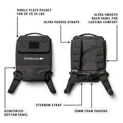 GORUCK rucksack with ultra padded straps, sternum strap, and reinforced bottom panel